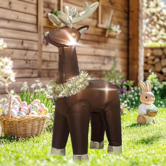 MISSUNNY Christmas Inflatable Reindeer 3.5 feet Tall, with LED Lights, Suitable for Indoor and Outdoor Christmas Decorations, Cute Shape with Gold Collar, Christmas Inflatable Reindeer Decoration
