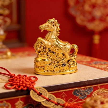 Golden Horse Money Bank: 2026 Year of The Horse Zodiac Piggy Bank, Lucky Animal Coin Jar for Spring Festival, Creative Horse Ornament, Desktop Plastic Horse Figurine Zodiac Coin Holder Savings Pot