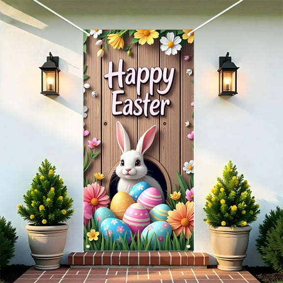 Happy Easter Party Supplies, Easter Party Door Cover Decoration Spring Theme Bunny Door Backdrop for Easter (Door Cover)