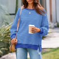 thumbnail image 5 of Women's Fall Oversized Sweatshirt Casual Waffle Knit Long Sleeve Crewneck Split Pullover Tunic Tops Royal Blue 2XL, 5 of 5