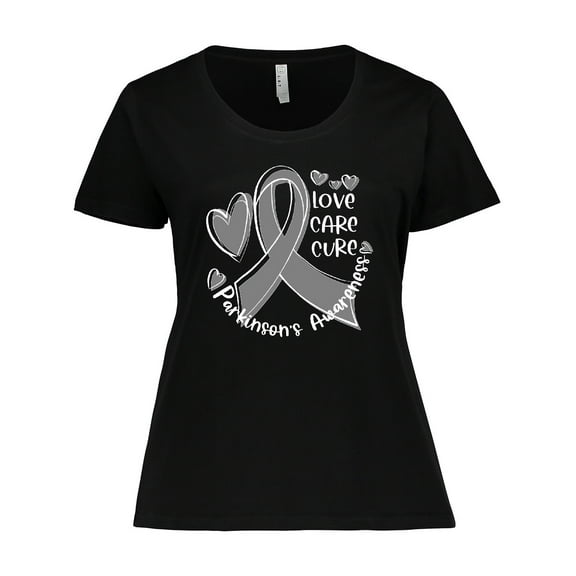 Inktastic Love, Care, Cure Parkinson's Awareness with Gray Ribbon Women's Plus Size T-Shirt