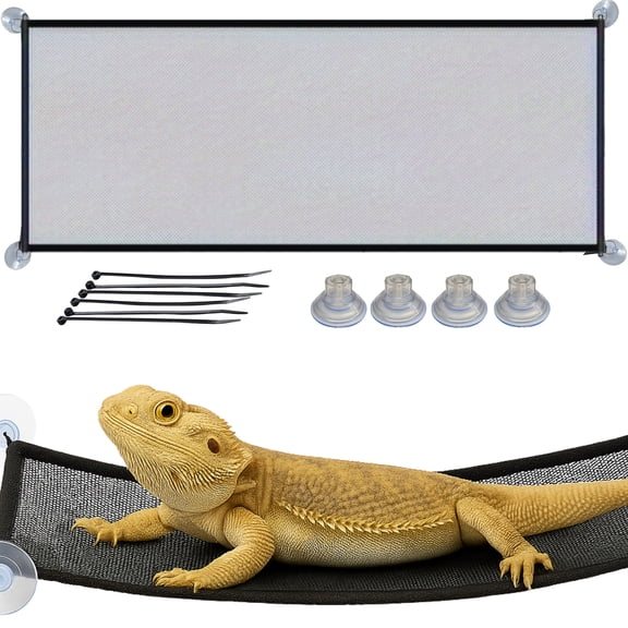 Bearded Dragon Hammock Large Tank Bed, Mesh Reptile Basking Ramp Bed with Suction Cups and Cable Ties, for Bearded Dragon and Leopard Gecko