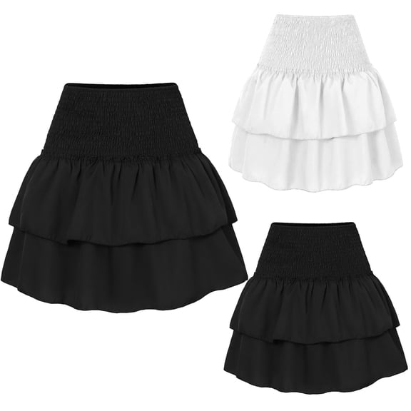 Hpapadks Skirts for Women Trendy Summer Solid Color Ruffle Pleated Lace Mini Skirt Black M