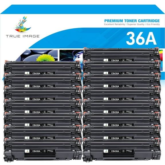 True Image 15-Pack Compatible Toner Cartridge for HP CB436A 36A LaserJet P1100 P1102W Pro M1132 M1210 M1130 M1217NFW MFP 1522NF M1550 Printer (Black)
