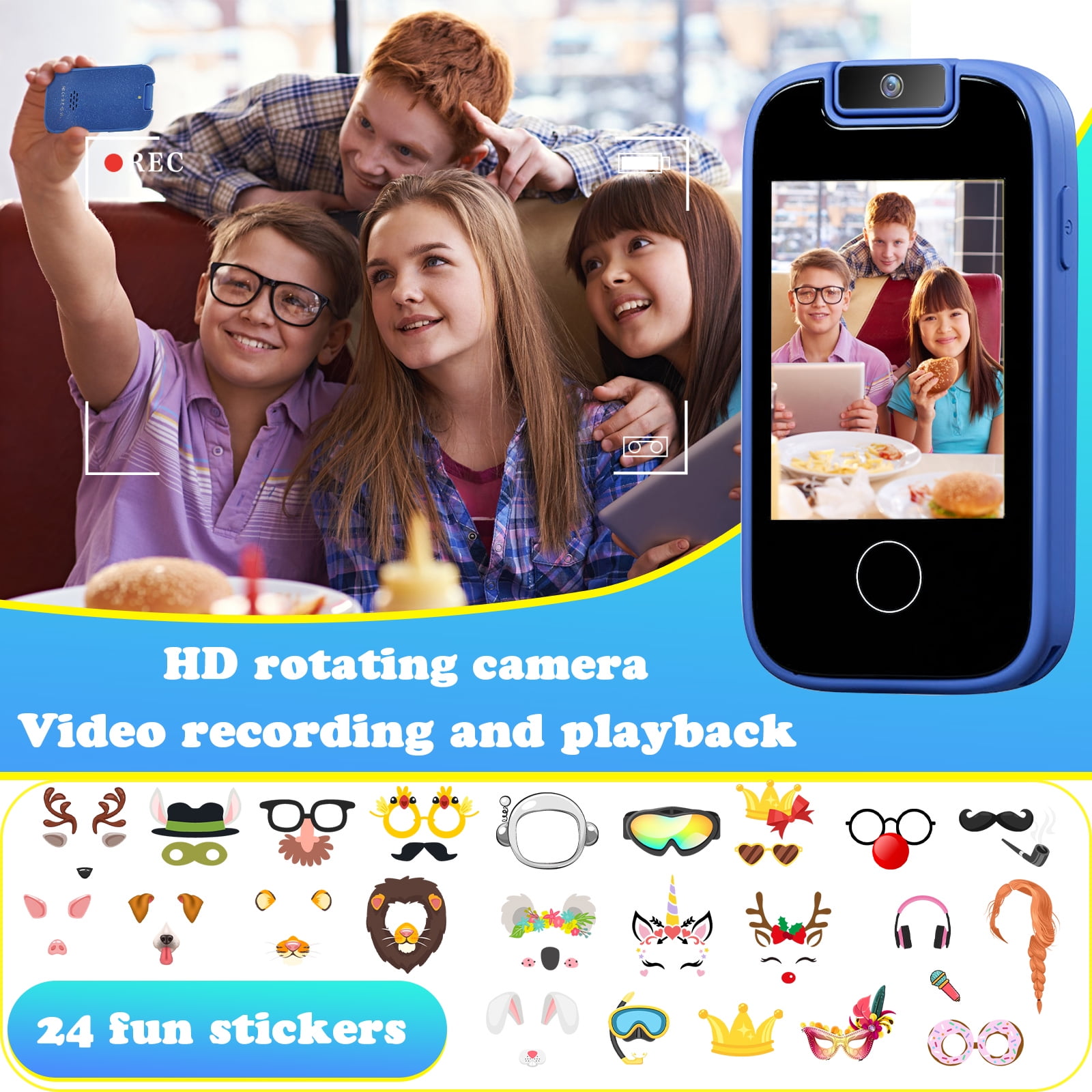 PTHTECHUS Appareil photo pour enfants, jouet, téléphone portable pour filles et garçons - Écran tactile - Lecteur MP3 avec caméra à rabat - Traqueur d' habit - Jeux - Alphabet - Apprentissage