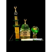 Eid Gift Islamic Crystal Decor Ramadan Eid Housewarming Gift Aram Medina Madina Al Masjid Al Nabwi with Minarettes and Muhammad on Diamond Gift Box Shelf Table Display (Haram Medina-Medium) 7"x6"