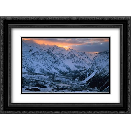 Sunset over Mueller Glacier Lake and Hooker Valley, Mt Cook NP, New Zealand 2x Matted 24x18 Black Ornate Framed Art Print by Monteath,