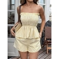 thumbnail image 5 of Women'S 2 Piece Striped Shirred Ruffle Strapless Bandeau Tops and Shorts Set, 5 of 8