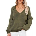 thumbnail image 1 of Jersey con cuello en V, Top de punto, moda, transpirable, manga larga, suéter suelto de punto para mujer, OD verde S, 1 of 6