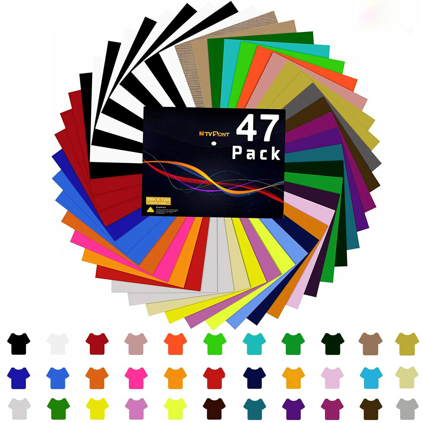 HTVRont Heat Transfer Vinyl Bundle: 47 Pack 12' x 10' Iron on Vinyl for T-Shirt, 33 Assorted Colors with Accessories Tweezers for Cricut, Silhouette Cameo or Heat Press Machine