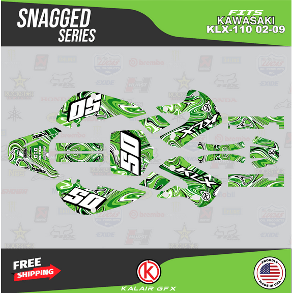 Kalair GFX Graphics Kit for Kawasaki KLX110 (2002-2009) Snagged Series