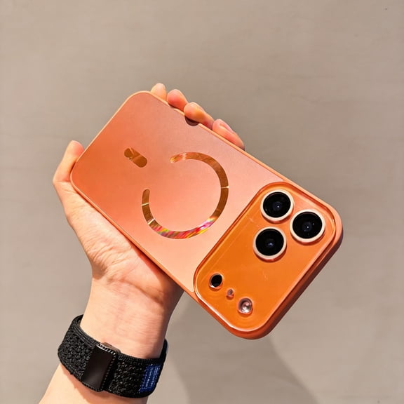 for iPhone 17 Pro Max Magnetic Case, Hybrid Case with Camera Lens Protector, Compatible with Mag-Safe, Glossy Hard PC   Silicone Rubber Bumper Slim Shockproof Cover for iPhone 17 Pro Max, Orange