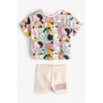 thumbnail image 4 of Camiseta de manga corta con estampado completo de Minnie para niñas, conjunto de ropa de verano, camiseta de Disney a la moda, trajes informales para niños pequeños, 2 piezas, 4 of 5