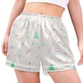 thumbnail image 2 of Women's Satin Pajama Shorts Abstract Fun Geometry with Pockets, Elastic Waist Sleep Lounge Shorts, 2 of 7