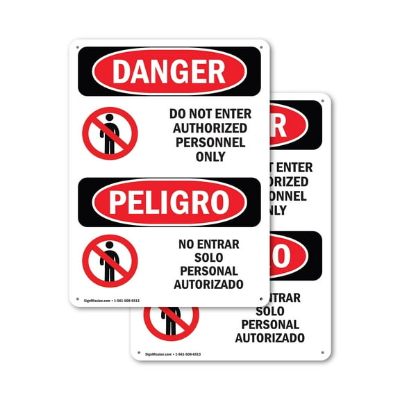 (2 Pack) Do Not Enter Authorized Only Bilingual OSHA Danger Sign 10 Inch X 14 Inch Plastic Sign, Weather Resistant, UV Protected for Workplace, Business, and Construction Site, Made in
