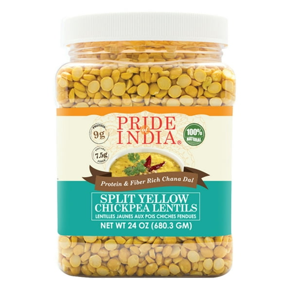 Pride Of India - Lentilles de Pois Chiches Jaunes Indiennes Décortiquées - Chana Dal Riche en Protéines et en Fibres, Pot de 1,5 Livre