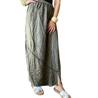 Mogul Women Maxi Skirt, Gray Stonewashed Rayon Embroidered Skirt, Festival Boho Chic Summer Comfy Long Skirts M