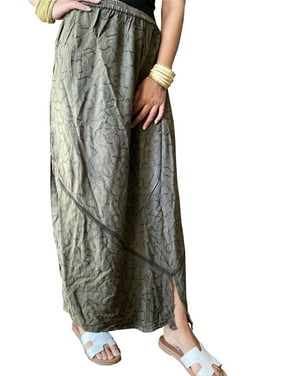 Mogul Women Maxi Skirt, Gray Stonewashed Rayon Embroidered Skirt, Festival Boho Chic Summer Comfy Long Skirts M