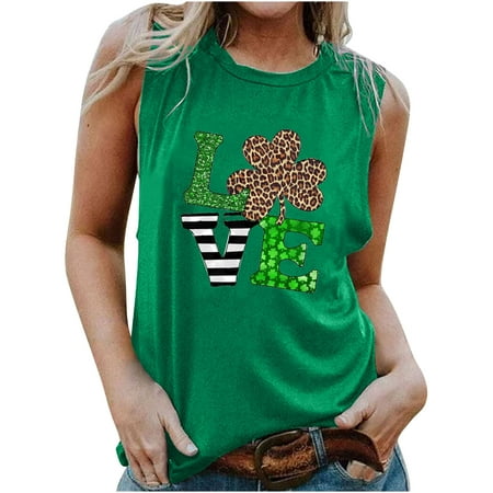 

Hvyesh Womens St. Patrick s Day Shirts Cute Green Gnomes Graphic Casual Crew Neck Tops Fashion Sleeveless Graphic Tee Green shirts for women Small