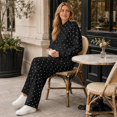 thumbnail image 4 of Women Polka Dot Hooded Sweatshirt 2 Piece Outfit, Long Sleeve Pullover Hoodie and Wide Leg Pants Matching Tracksuit Casual Loungewear for Fall Winter, 4 of 6