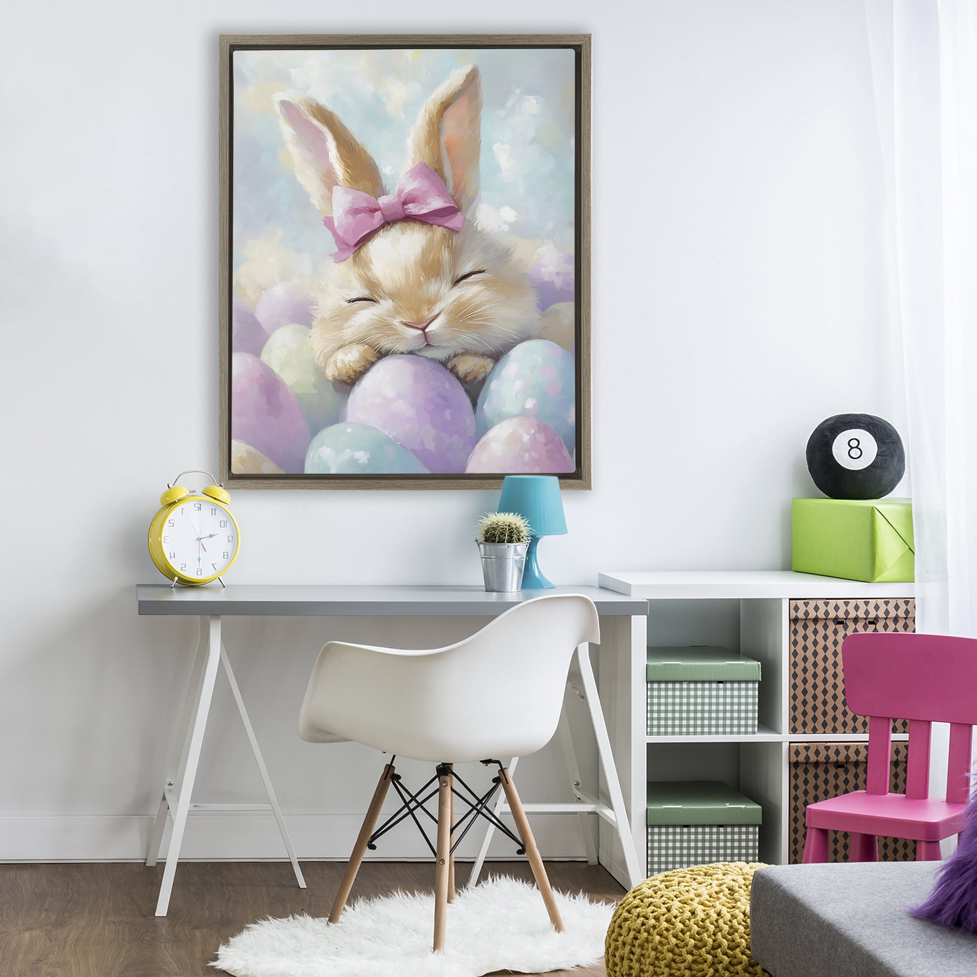 Stupell Industries Sleeping Easter Bunny with Eggs Brown Framed Floater Canvas Wall Art, design by The Prints Vibe