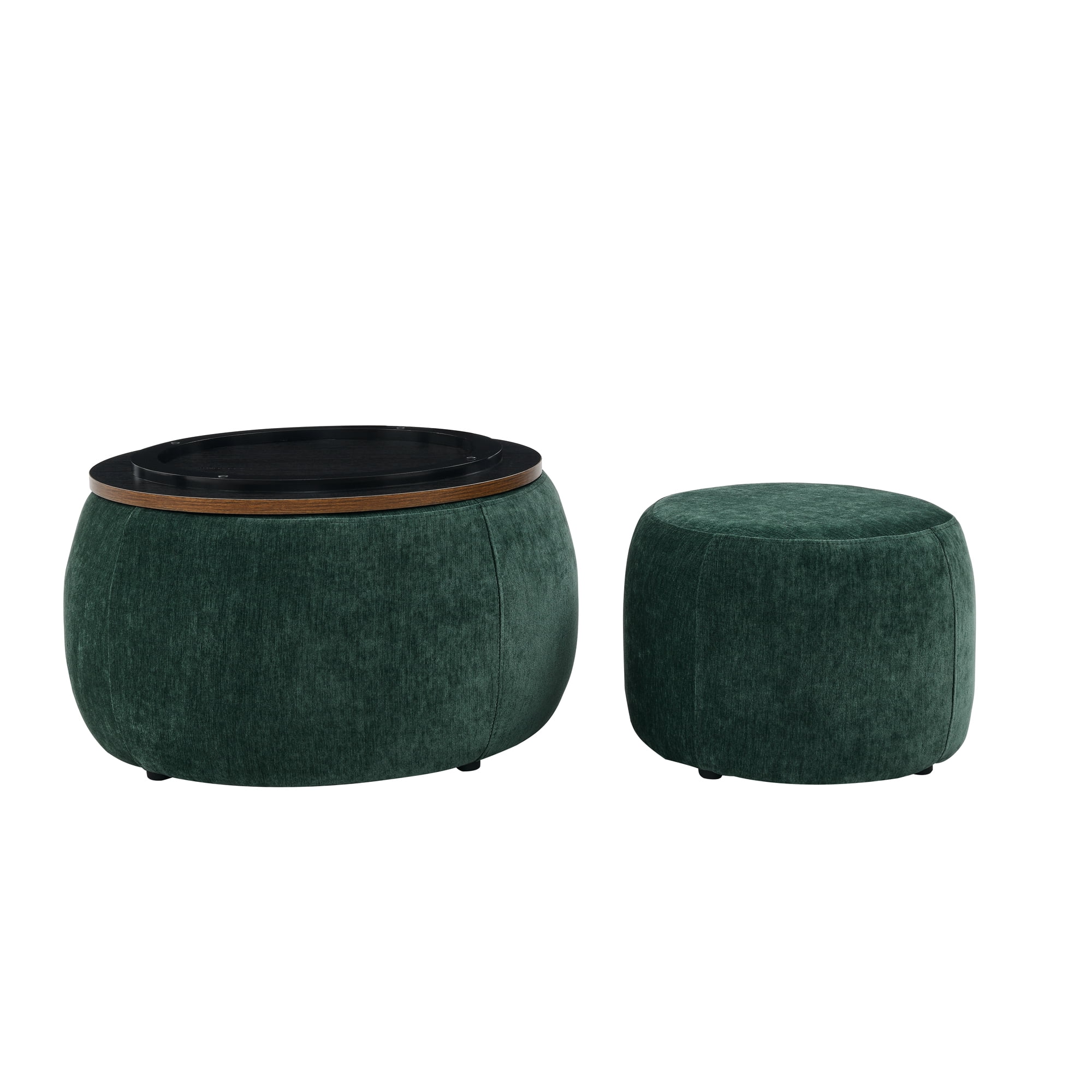 Aukfa 2pc Round Storage Ottoman, Chenille Upholstered Pouf Foot Rest Stools, Coffee End Table for Living Room, Bedroom, Dorm, Green