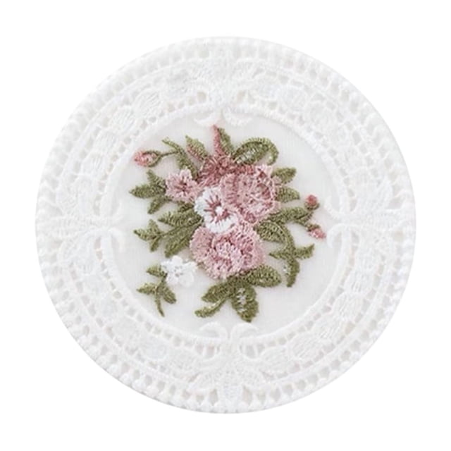 Napperons Ronds pour Table, Isolation Thermique, Polyester, Bordure en Dentelle avec Broderie de Roses, Beige Rose Blanc, 4,6 Po