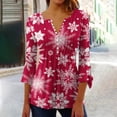 thumbnail image 2 of Timegard Plus Size Tops for Women Notched V Neck Button Christmas Day Print Ruffle 3/4 Sleeve Tunic Tops, 2 of 5