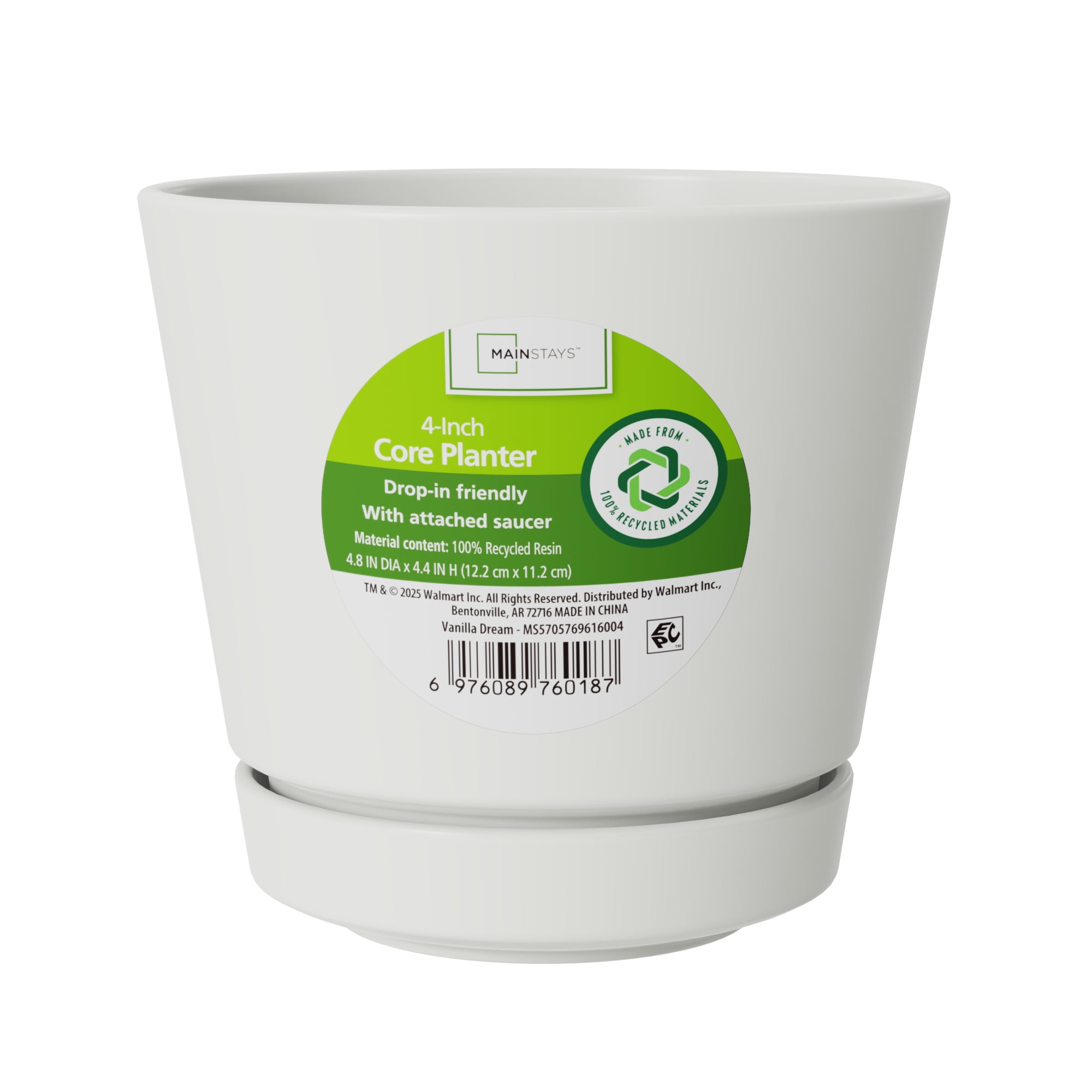 Mainstays Core 4.8 inch x 4.8 inch x 4.4 inch Round Plastic Planter in Vanilla Dream