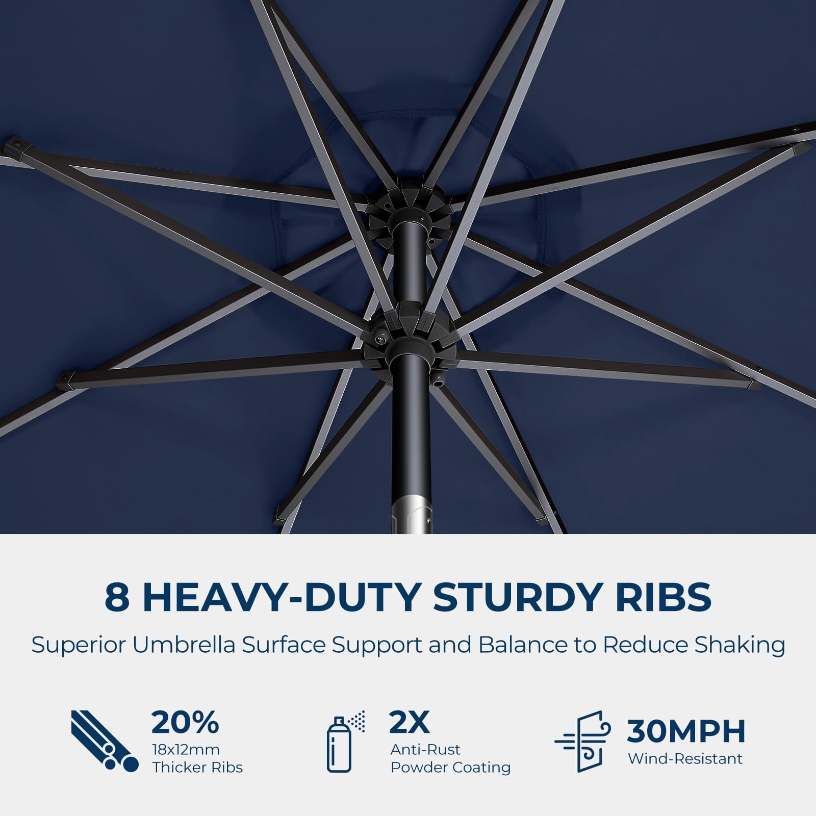 9ft Outdoor Patio Umbrella - UPF50+ UV Protection with Push Button Tilt, Crank and 8 Sturdy Ribs