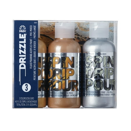 UPC: 0028995504174 | FolkArt Drizzle Metallic Pre-Mixed Fluid Pouring Acrylic Paint Set Mad Metallics Set of 3