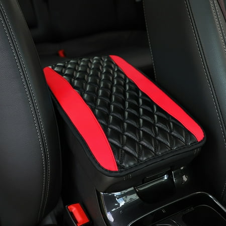 TOUMENY Universal Car Center Console Armrest Cover Premium Leather Waterproof Non-Slip Pad Hexagon Mesh Design for Trucks SUVs Sedans