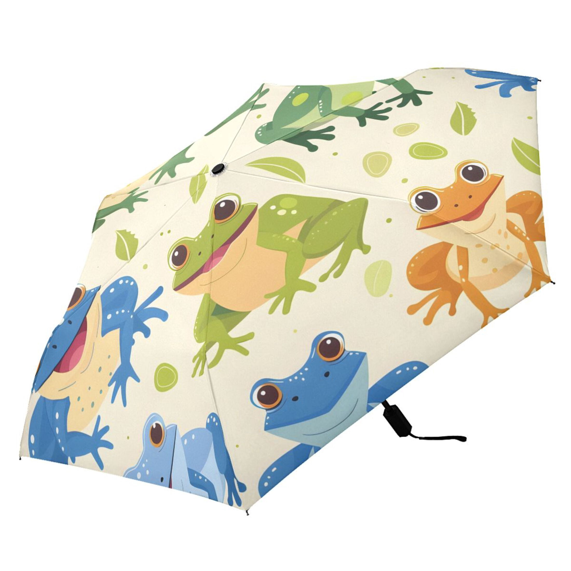 Cartoon Animals Frogs Compact Sun Umbrella Windproof Travel Umbrellas for Rain Strong Portable UV Protection