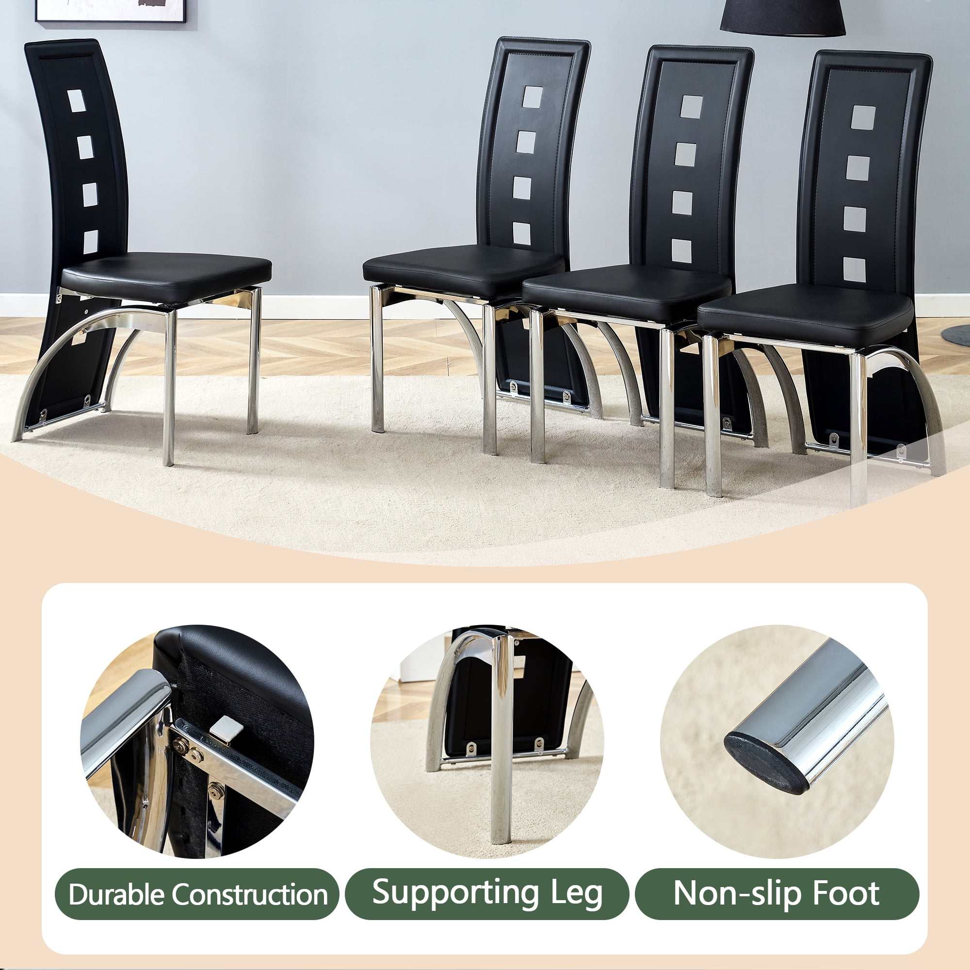 Noble House Modern Minimalist 4-Piece Dining Chair Set - Black Saddleback