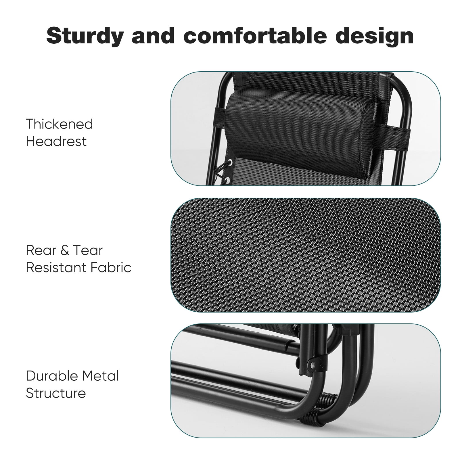 EDX Zero Gravity Chair Outdoor Lounge Chair，Suitable for Beach Terrace Pool Patio, Black 2-Pack