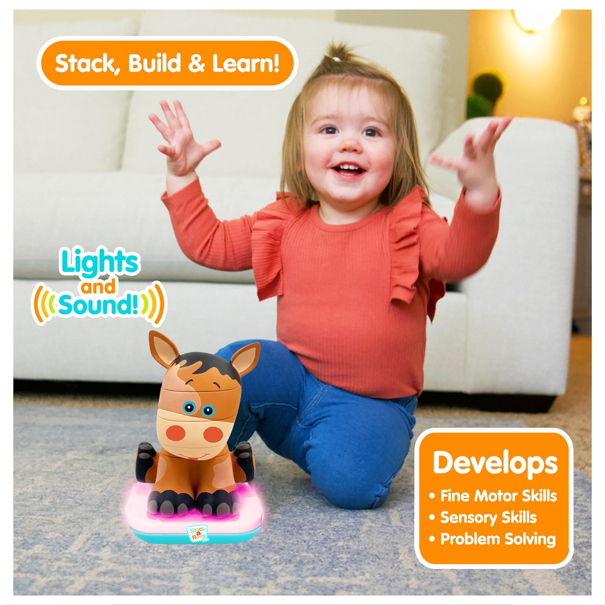 Stack-a-Roos Pals: Baby Horse - Lights & Sounds, Toddlers Ages 12+ Months, 5 Piece Stacking Animal Tower,  Boys & Girls, Infant & Toddlers Toy