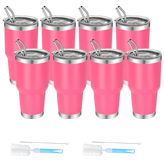 Paquete de 8 vasos térmicos de acero inoxidable de gran capacidad de 30 oz, diseño de doble pared al vacío para un aislamiento térmico duradero (frío y calor), material apto para alimentos,