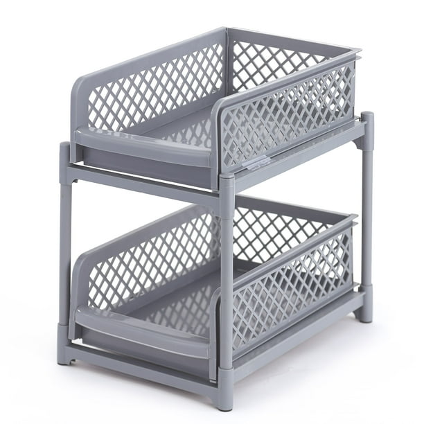 2 Tier Sliding Basket Under Sink Organizer and Storage Gray 9