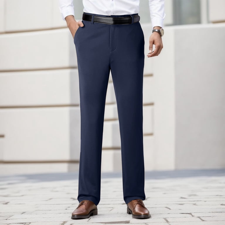 Hpapadks Mens Casual Pants Solid Elastic Waist Loose Business Straight Non  Ironing Trousers Mens Slacks Blue L/33 - Walmart.com
