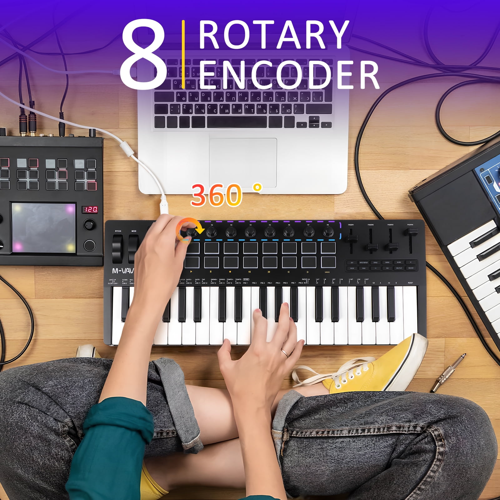 37-Key MIDI Keyboard Controller with 16 Backlit Drum Pads, Perfect for Music Production and Beat Making