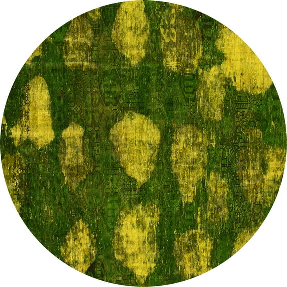 Ahgly Company Indoor Round Abstract Yellow Modern Area Rugs, 4' Round