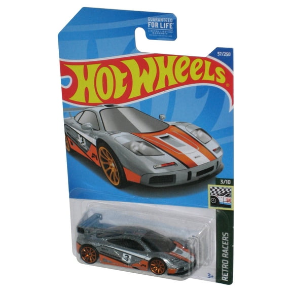 Hot Wheels Retro Racers 3/10 (2021) Silver & Orange McLaren F1 GTR Toy Car 57/250