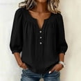 thumbnail image 5 of Lenpel Womens Dressy Casual Blouses V Neck Balloon 3/4 Length Sleeve Tops Fashion Button Front Loose Fit Shirts, 5 of 6
