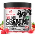 thumbnail image 1 of Gomitas de monohidrato de creatina Nature's Aid (5 g): Energía preentrenamiento y apoyo para el crecimiento muscular para hombres y mujeres | Gomitas de electrolitos de fresa (135 unidades), 1 of 5