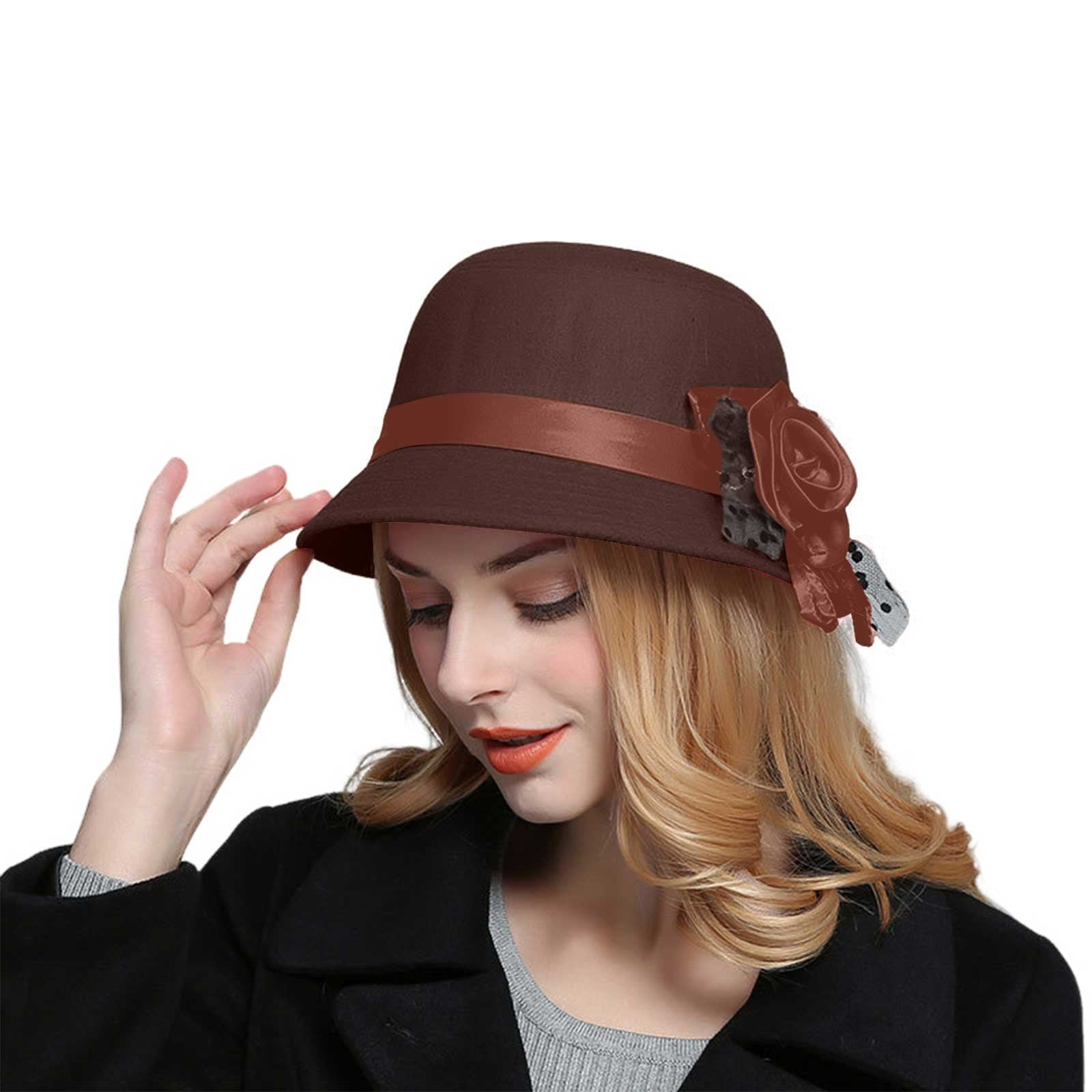 Fgnfyis Vintage Cloche Hat Winter Floral Fedora Bucket Hat Bowler