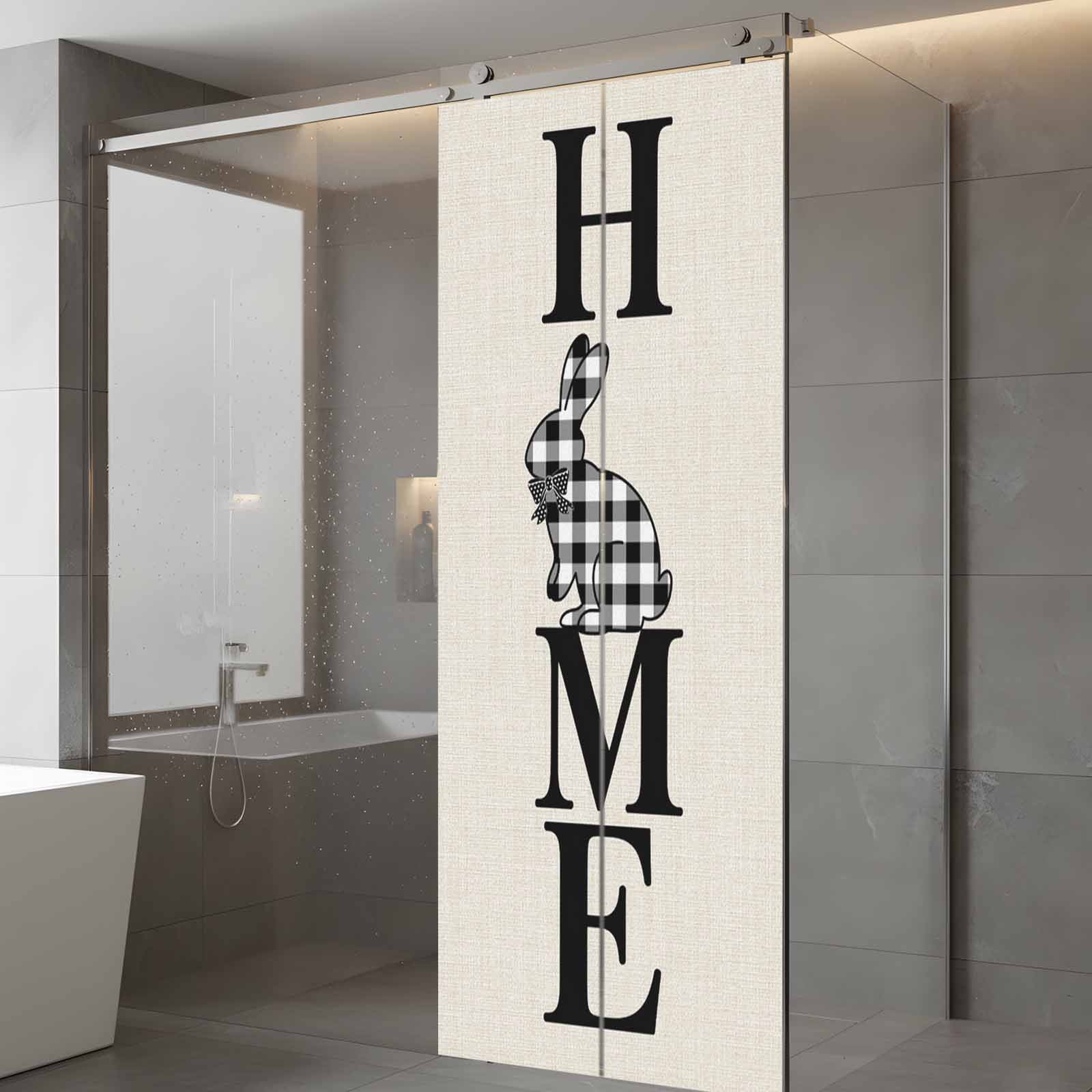 Happy Easter Window Privacy Film, Home Black Buffalo Plaid Rabbit Bowknot Linen Texture Frosted Glass Window Clings Static Cling UV Heat Blocking Reusable Door Sticker for Bathroom 23.6 x 59 Inch
