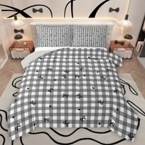 jejeloiu Cartoon Bowtie Bow Bedding Comforter Set,Cute Loves Pattern Twin Comforter Sets,White Black Grid Bedding Set For Girls Teens,Ultra Soft Home Decor Reversible,2 Pieces