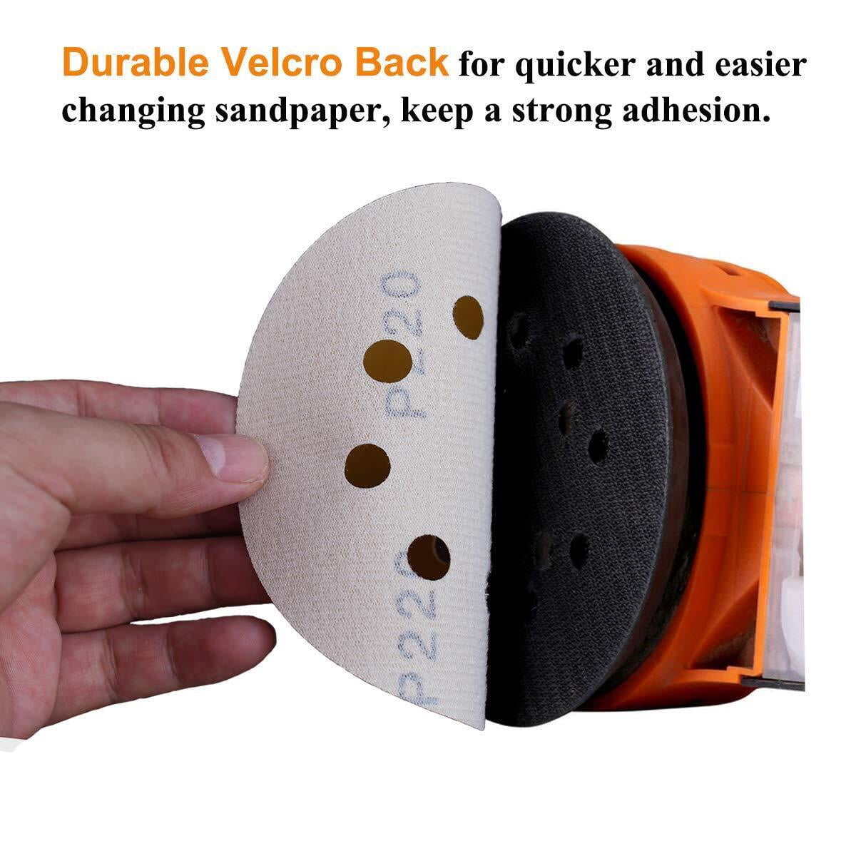 SATC 100Pcs 5" Sanding Discs 8-Hole Hook and Loop 220 Grit for Woof/Metal