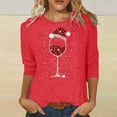thumbnail image 2 of T-Shirts For Women Graphic Casual Fashionable Red Glass Print Round Neck 3/4 Sleeve Gift Tops, 2 of 5