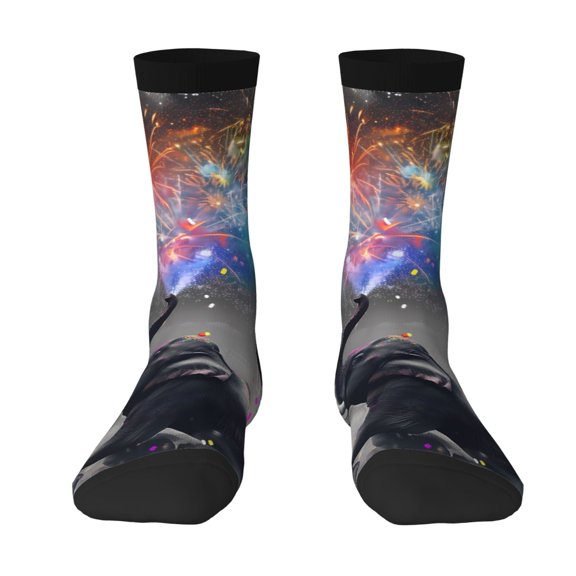 Uemuo Elephant Fireworks Celebration Pattern Women's Crew Socks, Soft Durable Breathable Moisture-Wicking with Odor Control Cotton socks